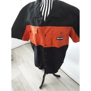 Harley Davidson Orange Black Garage Button up Short Sleeve Shirt Size XL New